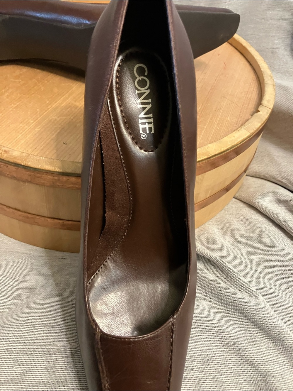 Connie Brown Leather Pointy Toe Heels Streep 2 Size - Picture 4 of 10